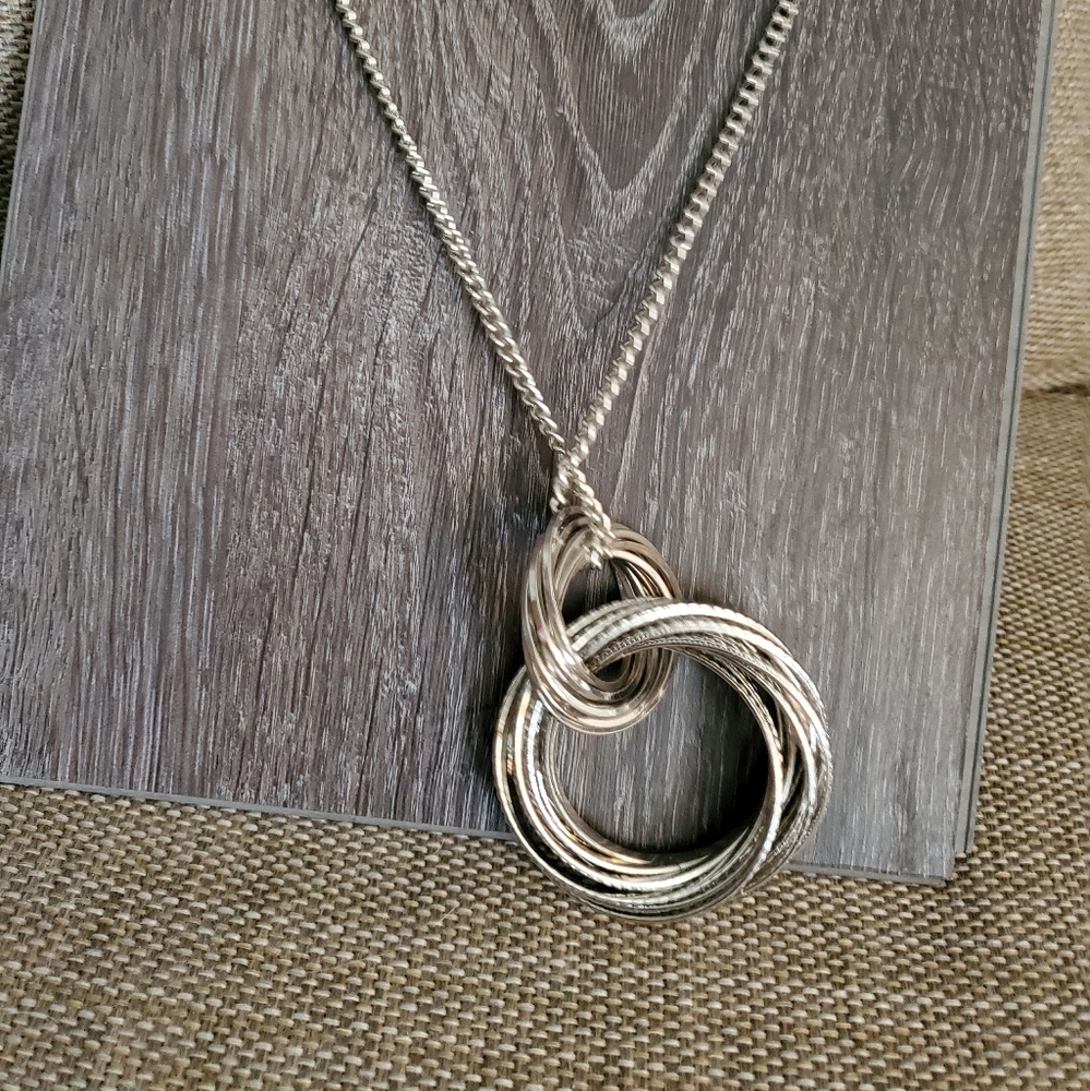 Silver Tone Chunky Multi Open Circles Statement Necklace - Picture 12 of 13